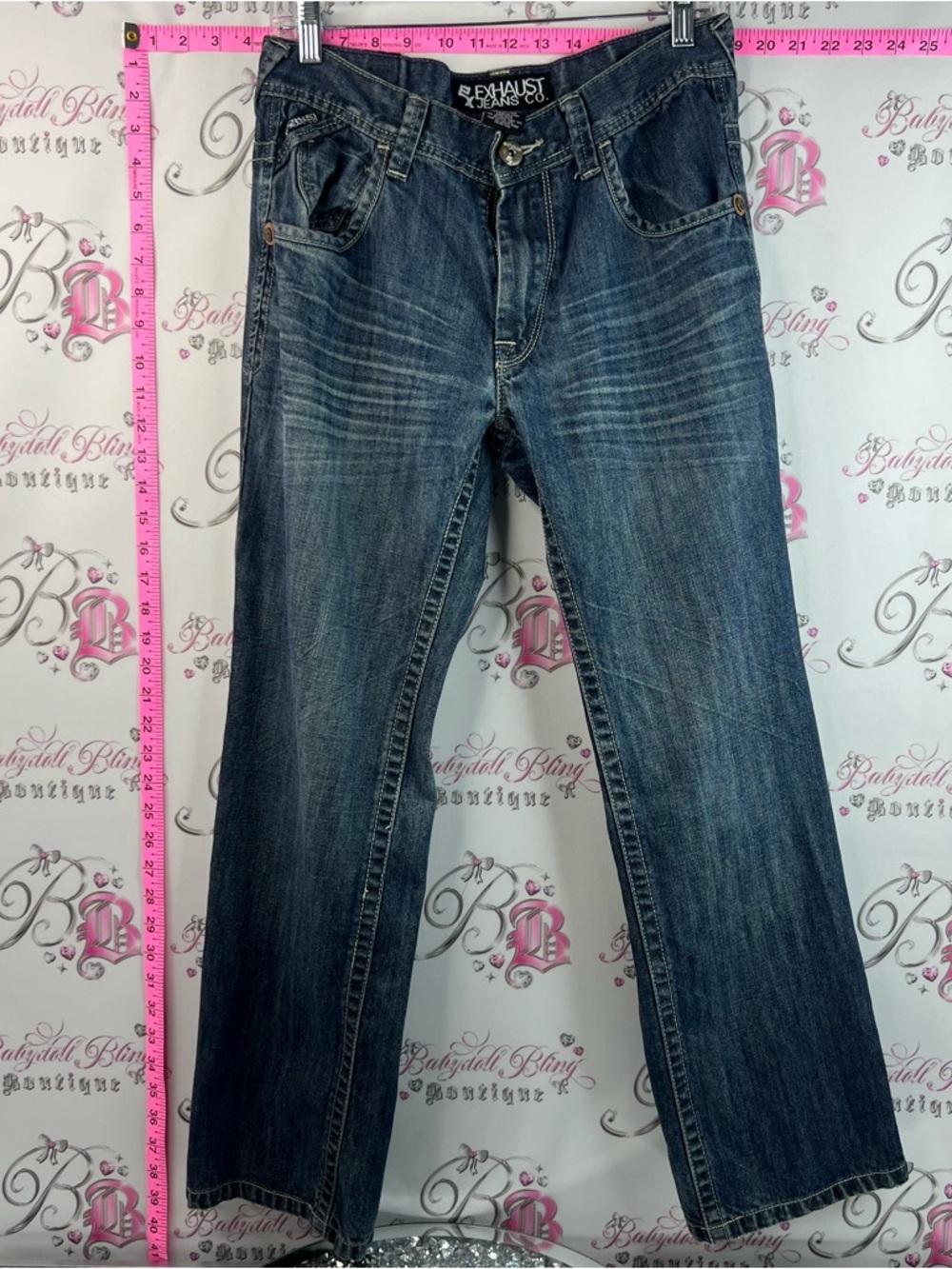 Exhaust X jeans co jeans denim Y2K Men’s Bootcut Jeans in Faded Blue Wash